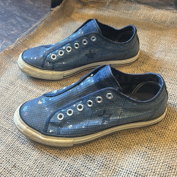 Converse All Star Blue Sequin low Top Sneaker tennis shoes size 8.5 - Picture 2 of 11